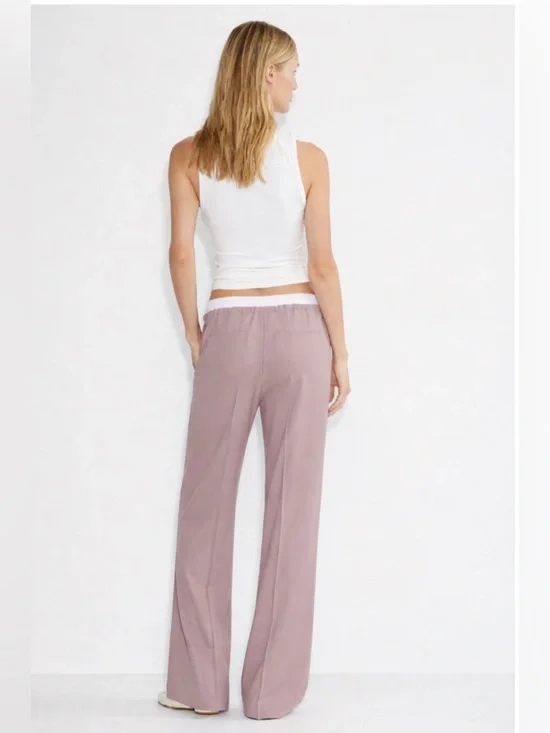 NWT Aritzia Babaton Equity Pants Size M | Italian Wool Wide Leg Blush Mauve - Picture 2 of 13